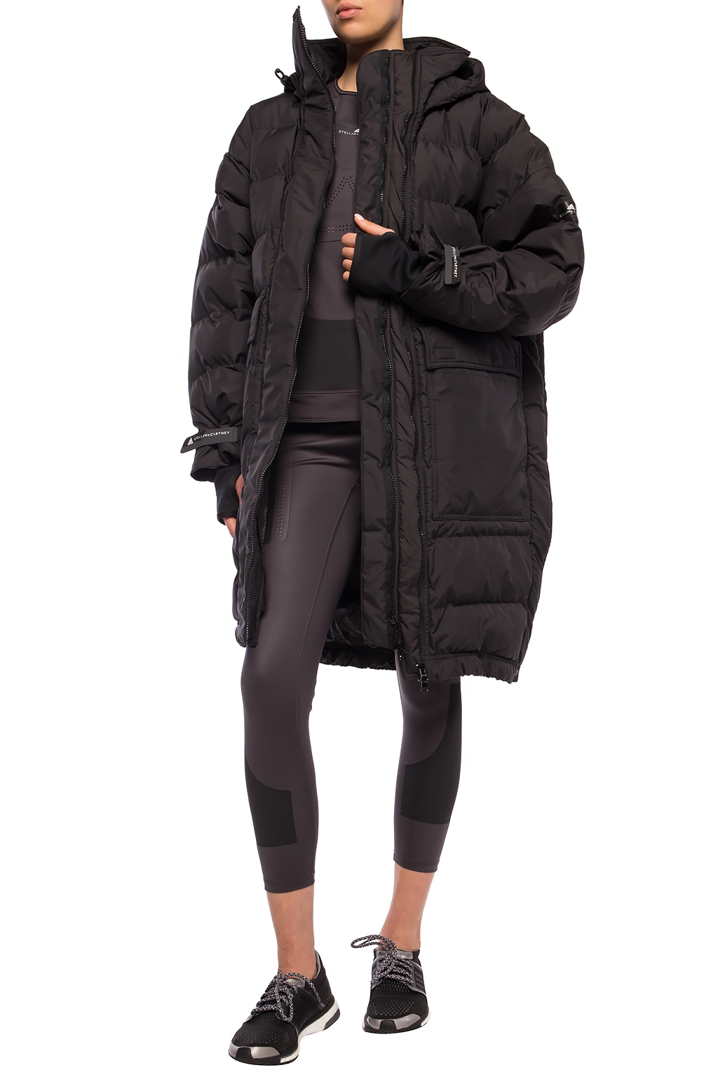 Black Quilted down jacket with logo ADIDAS by Stella McCartney